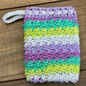 Handmade Crochet  Soap Saver Bag Cotton Handcrafted Exfoliating Drawstring Bag